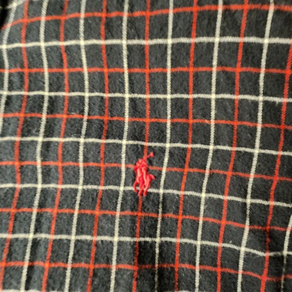 Polo‎ Ralph Lauren Button Down Shirt Mens L Black Red Plaid Flannel Pony Logo
